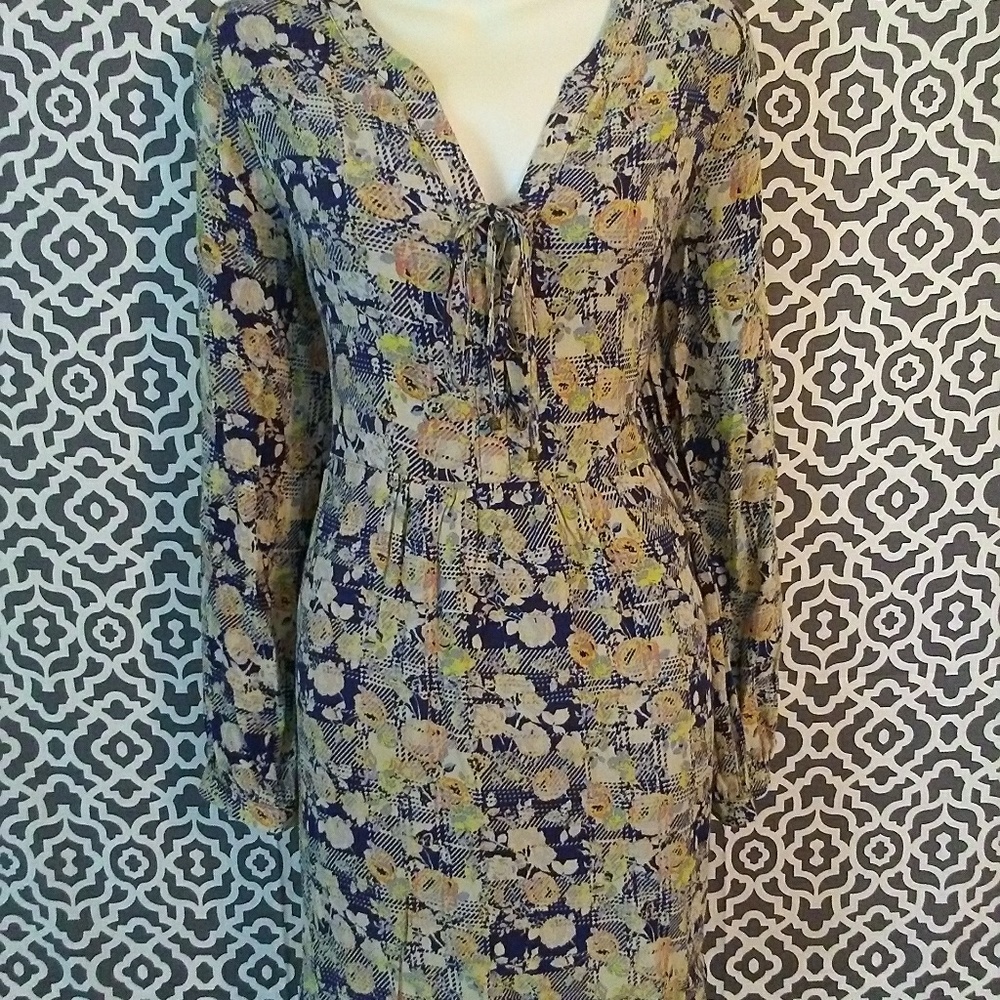 Skies are blue long sleeve floral fall dress large
